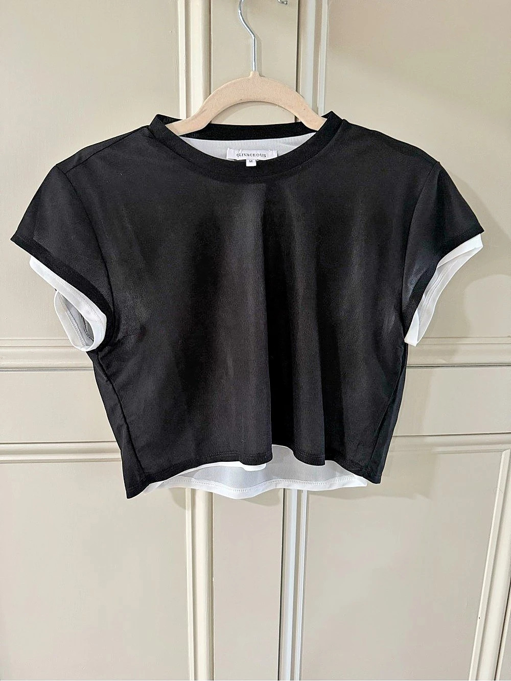 Olive & Pique Layered Short Sleeve Top in Black & White Size Medium